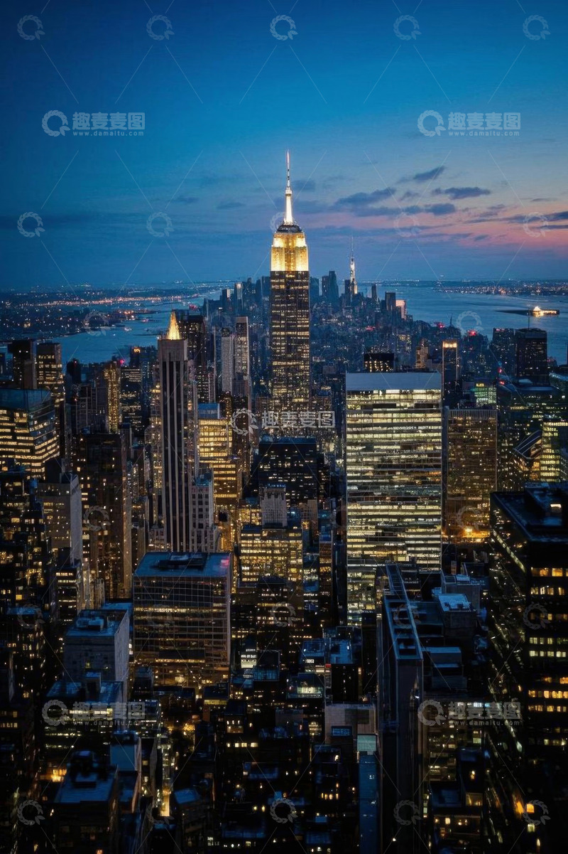 高清大图下载【趣麦麦图】纽约曼哈顿城市夜景俯瞰