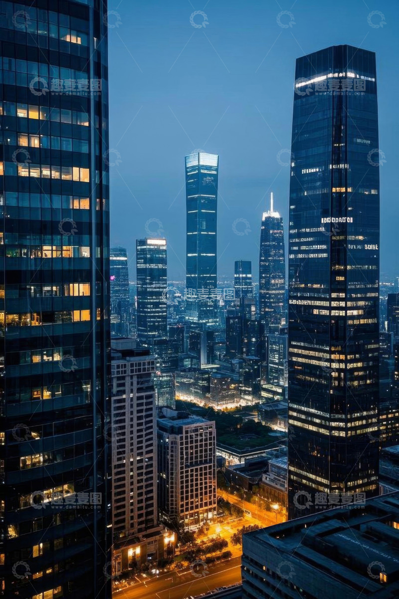 高清大图下载【趣麦麦图】城市高楼夜景俯瞰全景