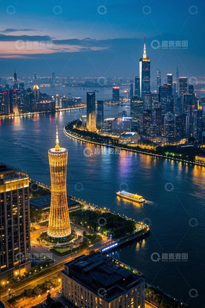 高清大图下载【趣麦麦图】广州城市风光航拍夜景