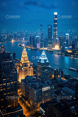 上海外滩陆家嘴夜景俯瞰