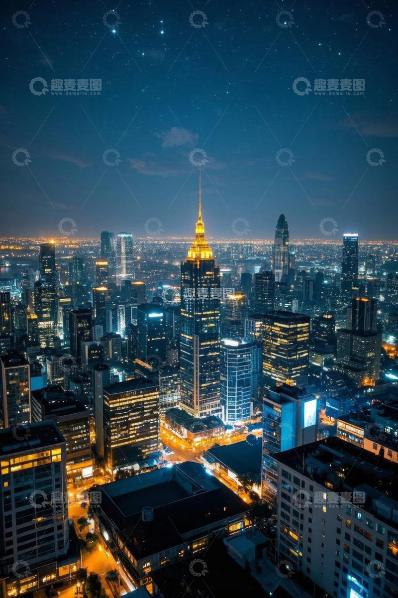 高清大图下载【趣麦麦图】城市夜景高楼俯瞰