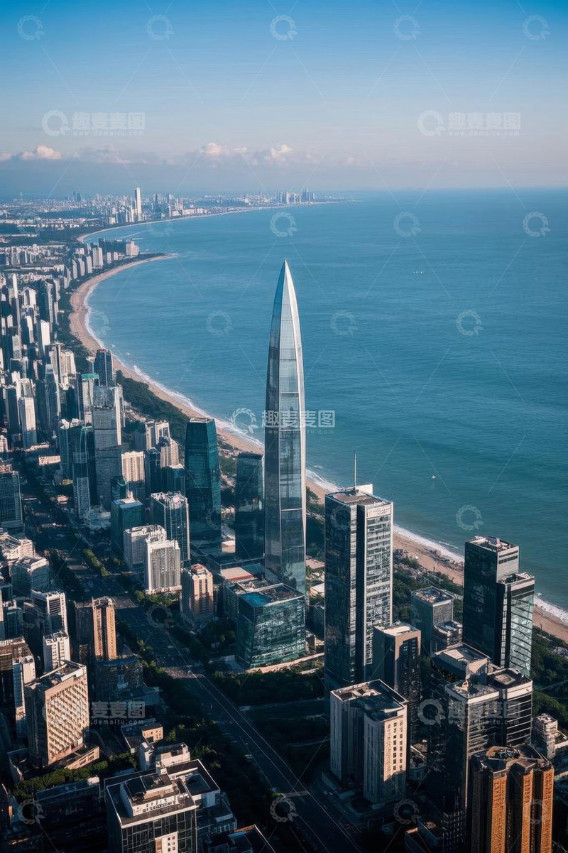高清大图下载【趣麦麦图】沿海城市摩天大楼航拍全景