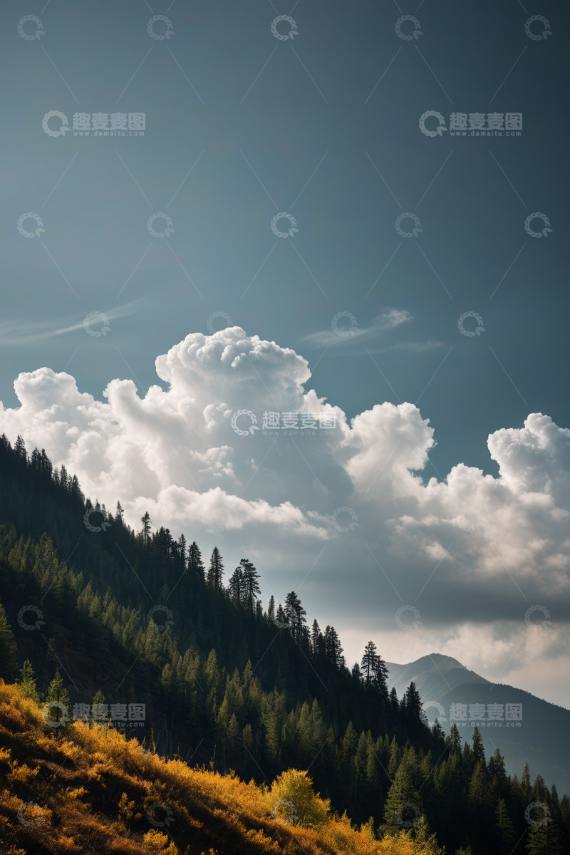 高清大图下载【趣麦麦图】山林上方的白云蓝天景观