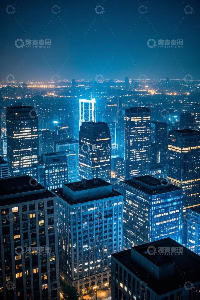 高清大图下载【趣麦麦图】夜晚城市高楼俯瞰全景