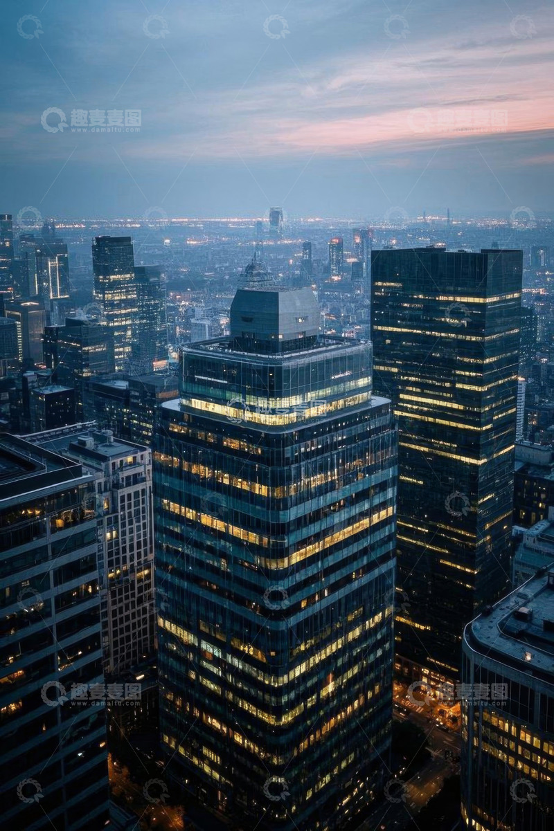 高清大图下载【趣麦麦图】城市摩天大楼黄昏俯瞰景象