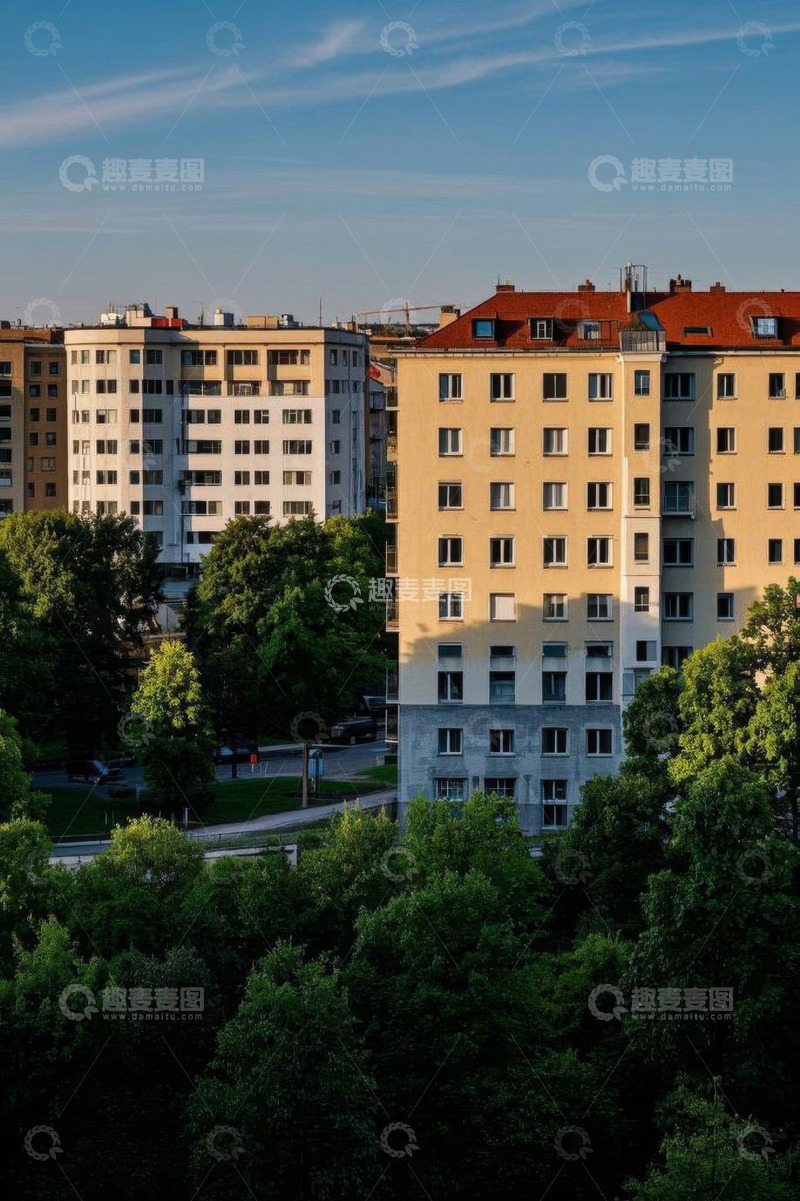 高清大图下载【趣麦麦图】城市住宅与绿树景观