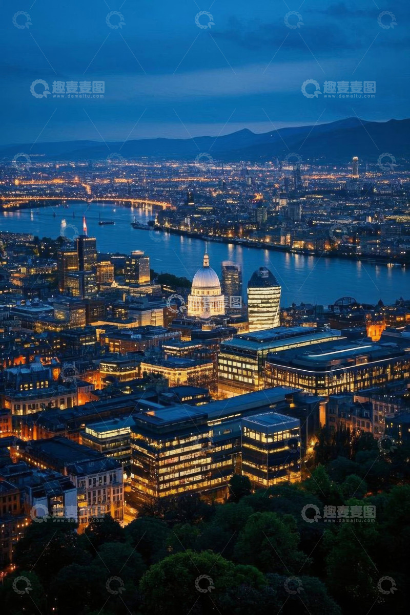 高清大图下载【趣麦麦图】伦敦城市建筑夜景俯瞰