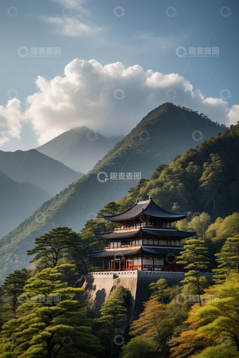 高清大图下载【趣麦麦图】山间中式古建筑风景