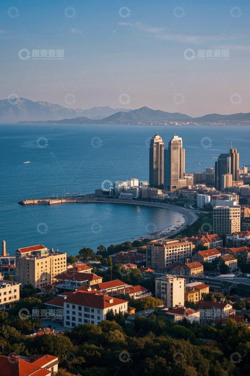 高清大图下载【趣麦麦图】海滨城市建筑与海景俯瞰