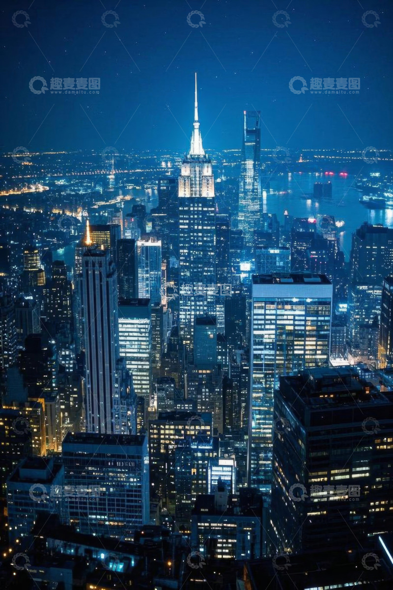 高清大图下载【趣麦麦图】纽约夜景俯瞰城市高楼