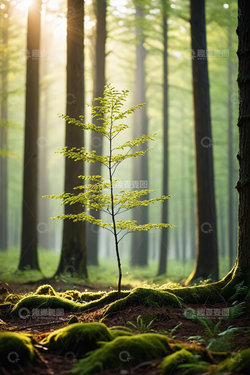 高清大图下载【趣麦麦图】阳光照耀下的森林小树景观