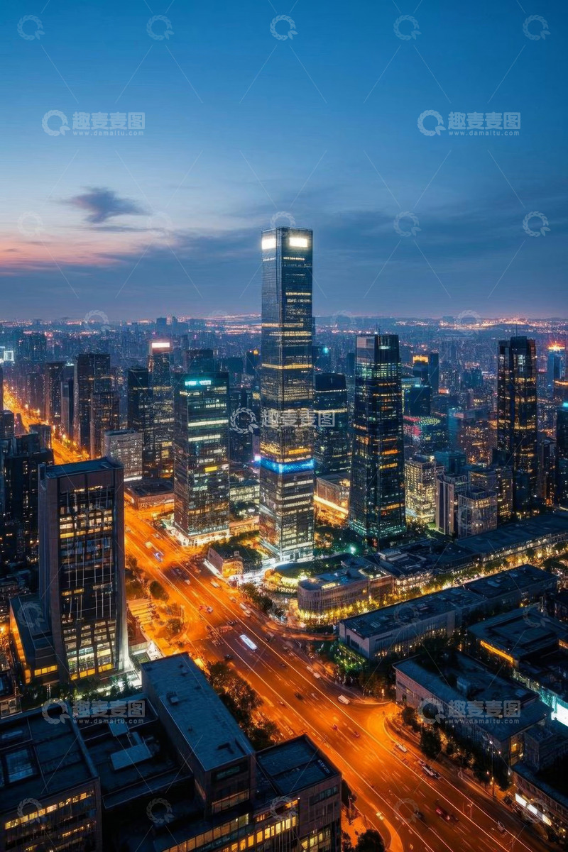 高清大图下载【趣麦麦图】城市高楼夜景与街道车流