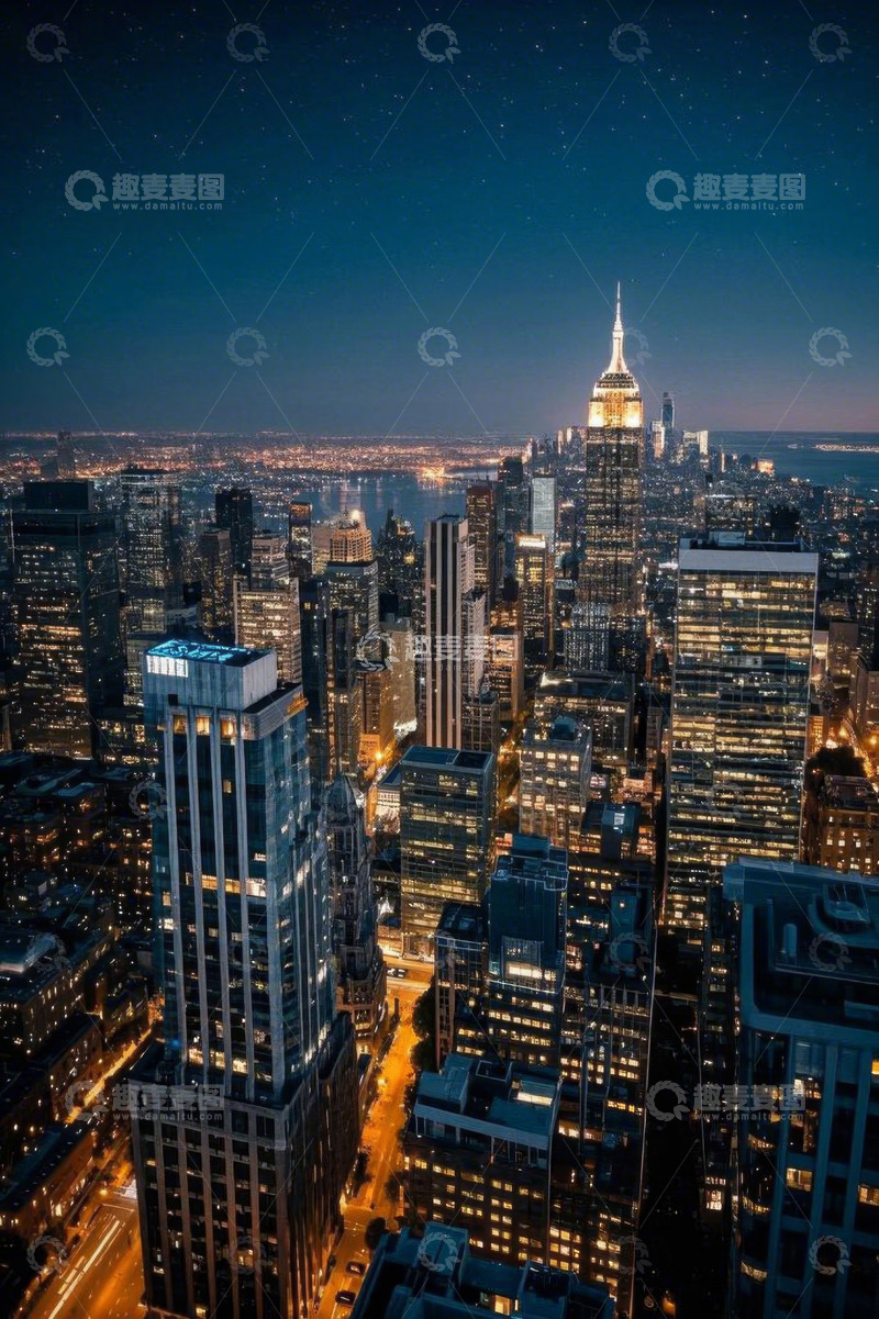 高清大图下载【趣麦麦图】纽约曼哈顿城市夜景俯瞰