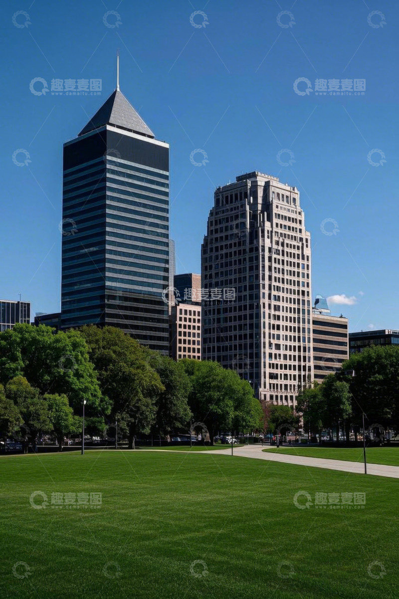 高清大图下载【趣麦麦图】城市公园旁的摩天大楼景观