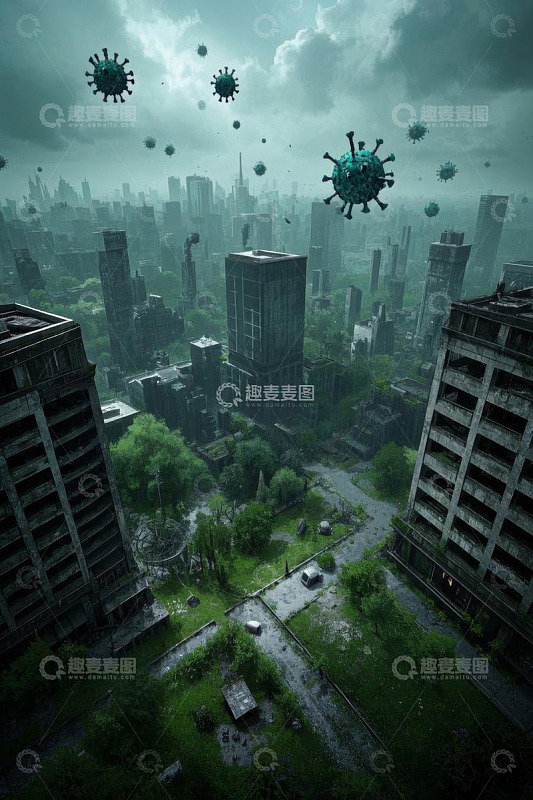 病毒肆虐后的荒废城市景象