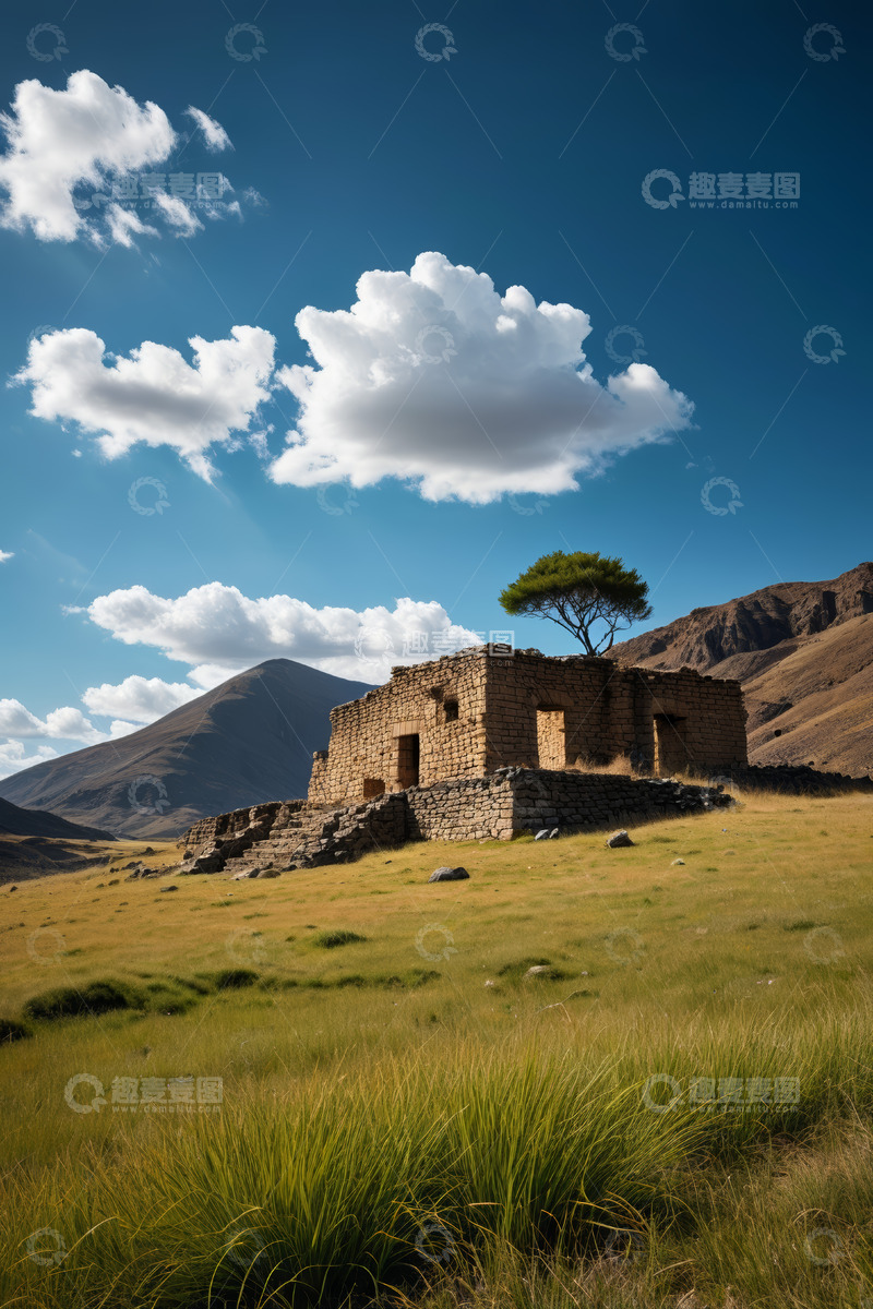 高清大图下载【趣麦麦图】荒野中的古老建筑废墟