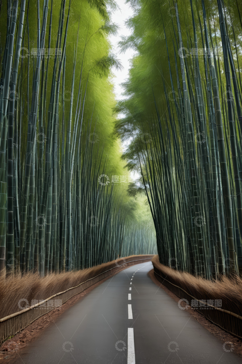 高清大图下载【趣麦麦图】竹林中的蜿蜒道路风景