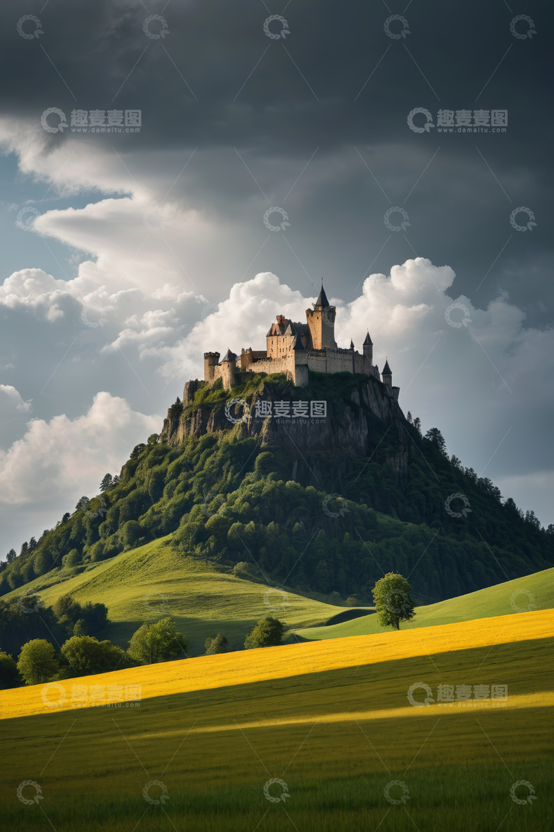 高清大图下载【趣麦麦图】山丘上的城堡与田园风光