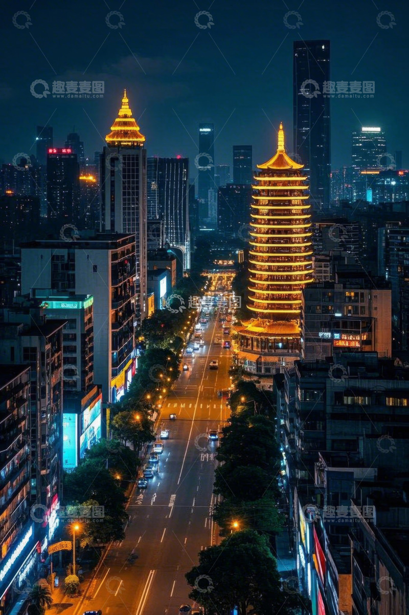 高清大图下载【趣麦麦图】城市塔楼夜景俯瞰