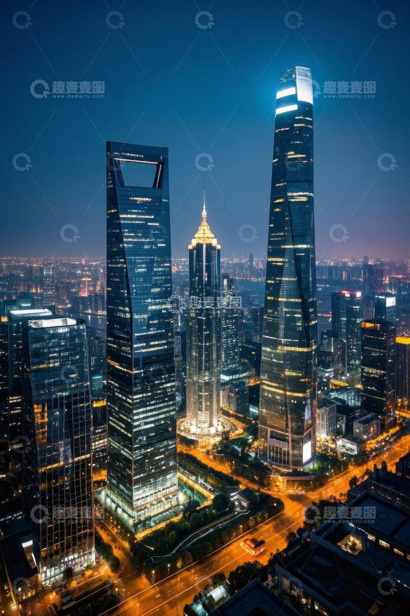 高清大图下载【趣麦麦图】上海陆家嘴摩天大楼夜景