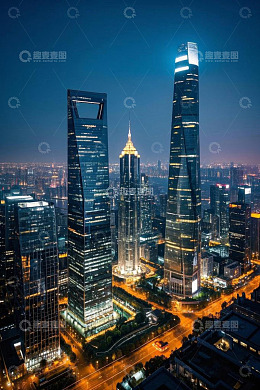 上海陆家嘴摩天大楼夜景