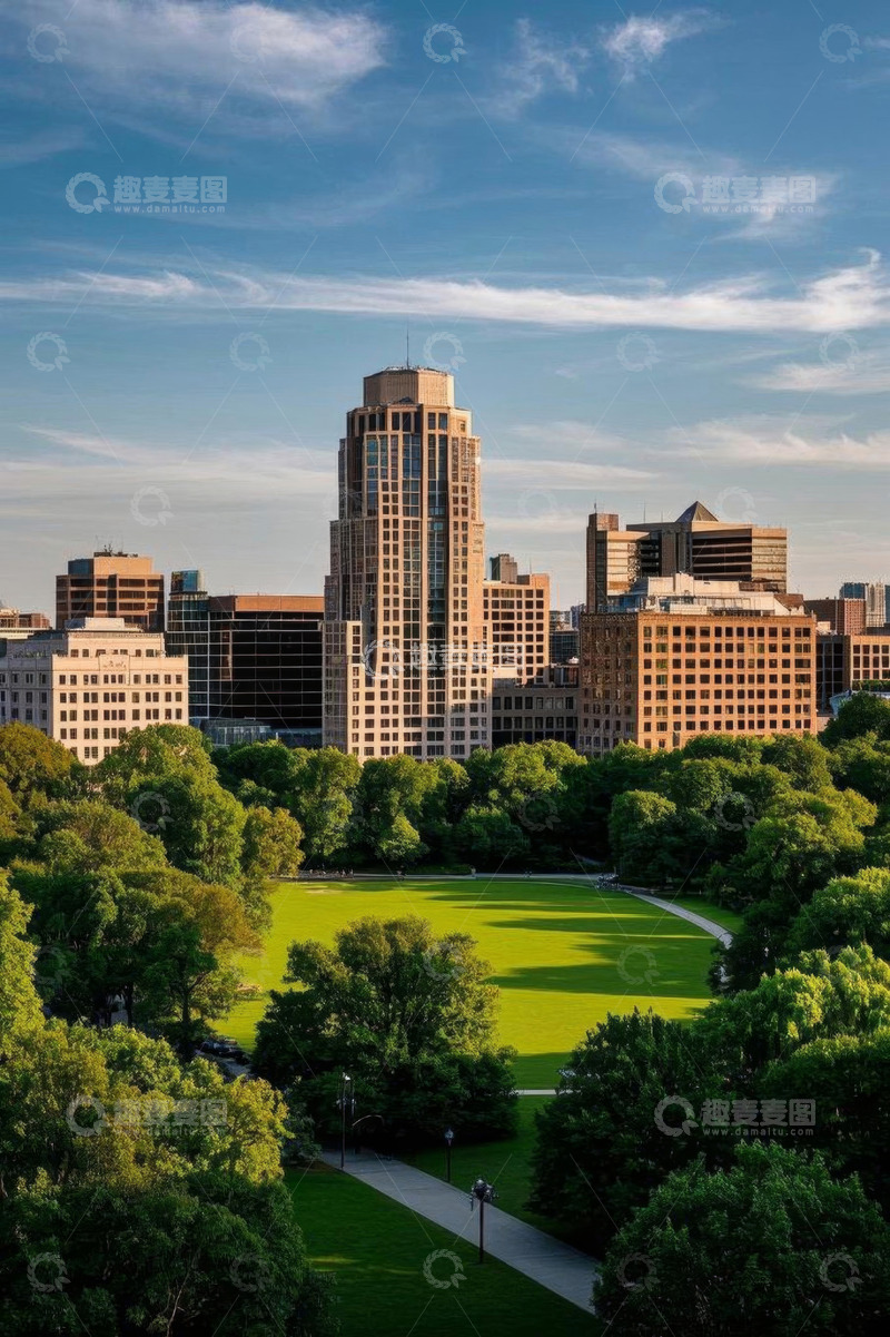 高清大图下载【趣麦麦图】城市绿地与高楼景观