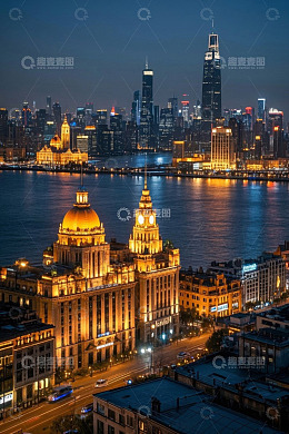 上海外滩夜景城市风光