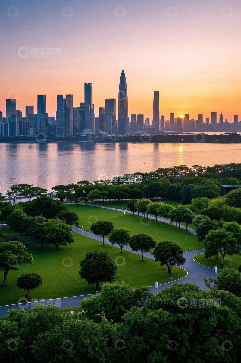 高清大图下载【趣麦麦图】深圳湾畔城市风光全景