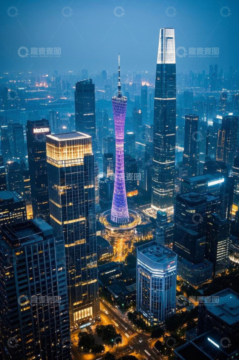 高清大图下载【趣麦麦图】广州城市建筑夜景鸟瞰