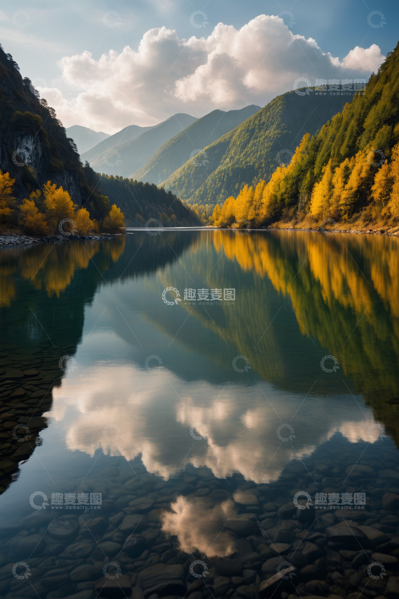 高清大图下载【趣麦麦图】山间湖泊秋景自然风光