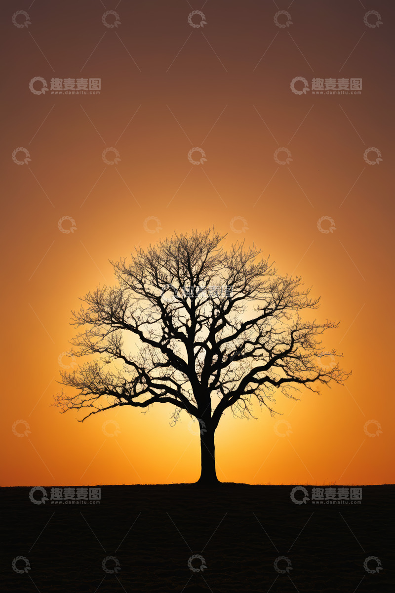 高清大图下载【趣麦麦图】夕阳下的孤树剪影