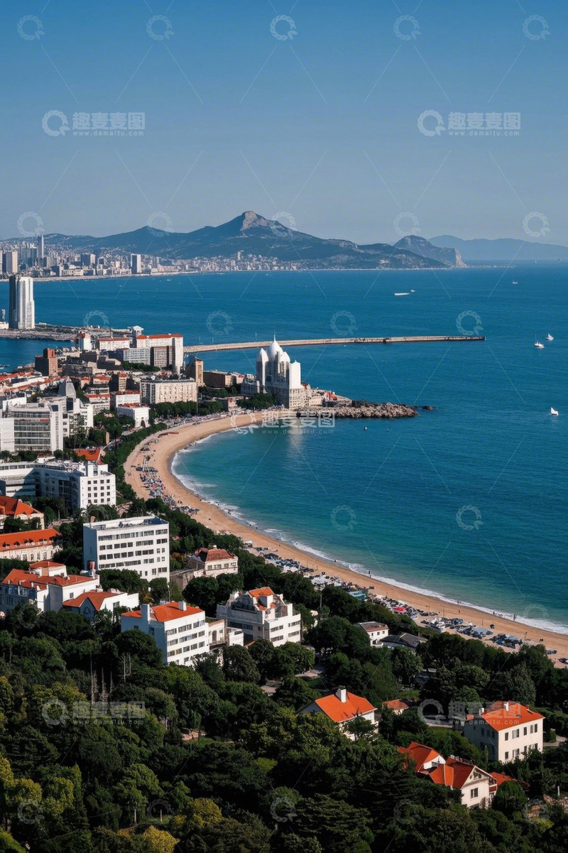 高清大图下载【趣麦麦图】青岛海岸线城市风光全景