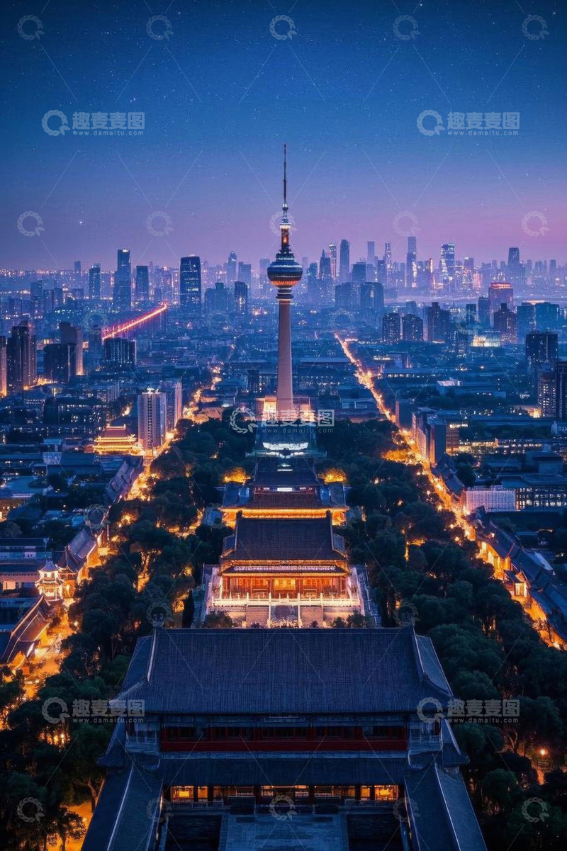 高清大图下载【趣麦麦图】北京夜景城市建筑俯瞰