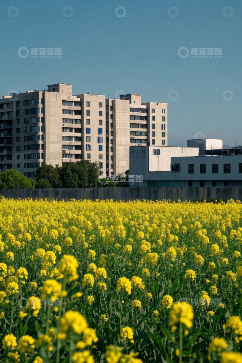 高清大图下载【趣麦麦图】城市旁的油菜花田景观