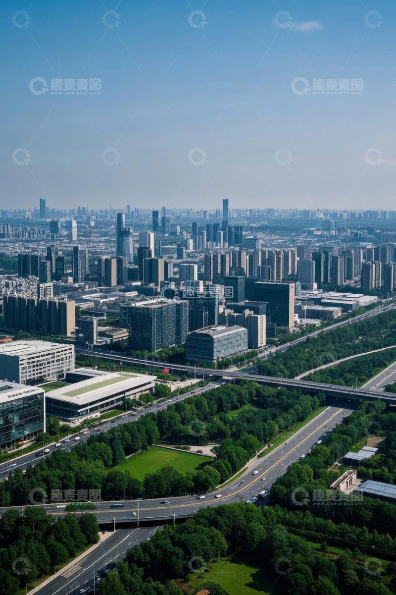 高清大图下载【趣麦麦图】城市建筑群与交通俯瞰景象