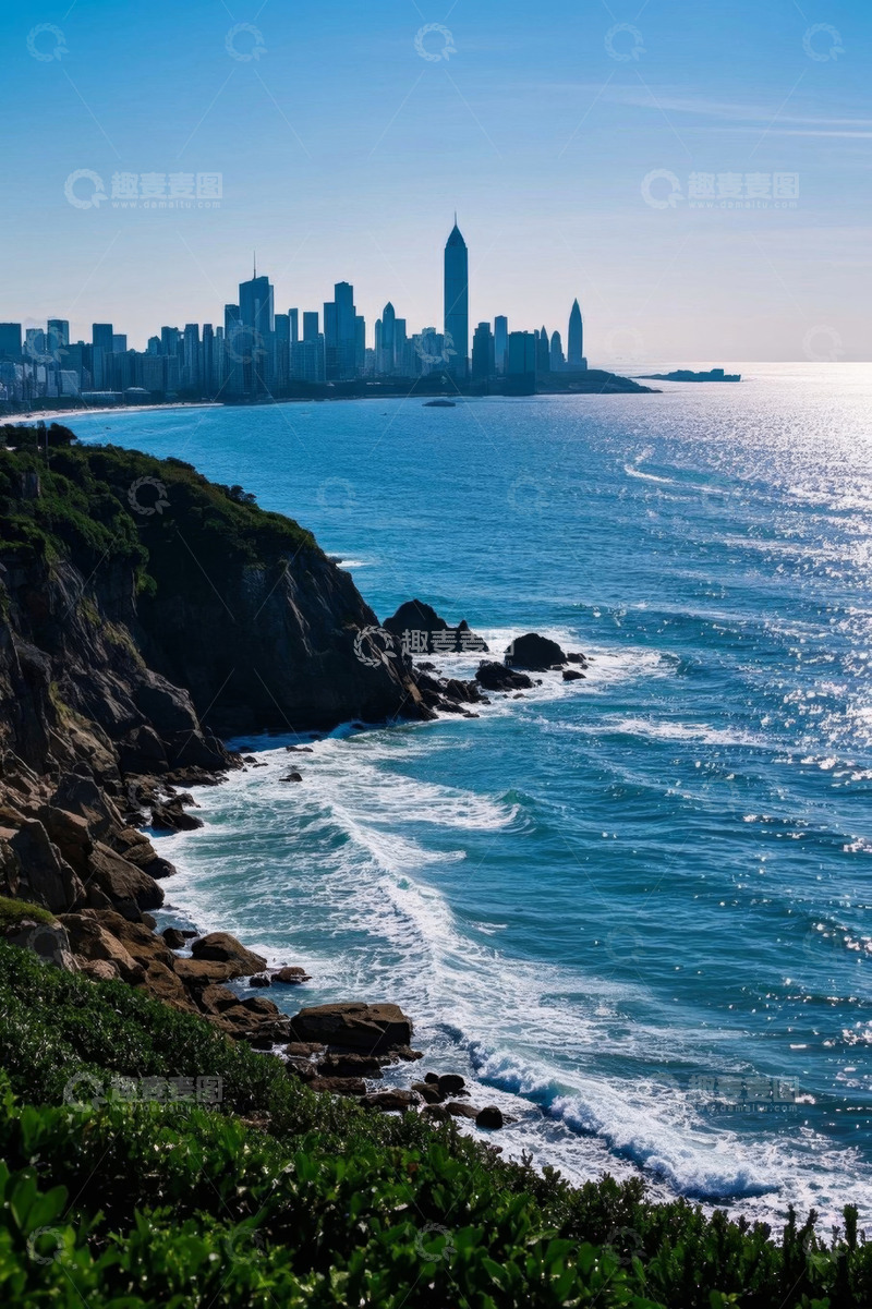 高清大图下载【趣麦麦图】海岸边城市天际线景观