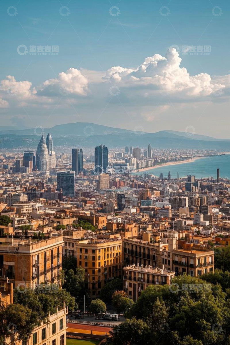 高清大图下载【趣麦麦图】巴塞罗那城市风光全景