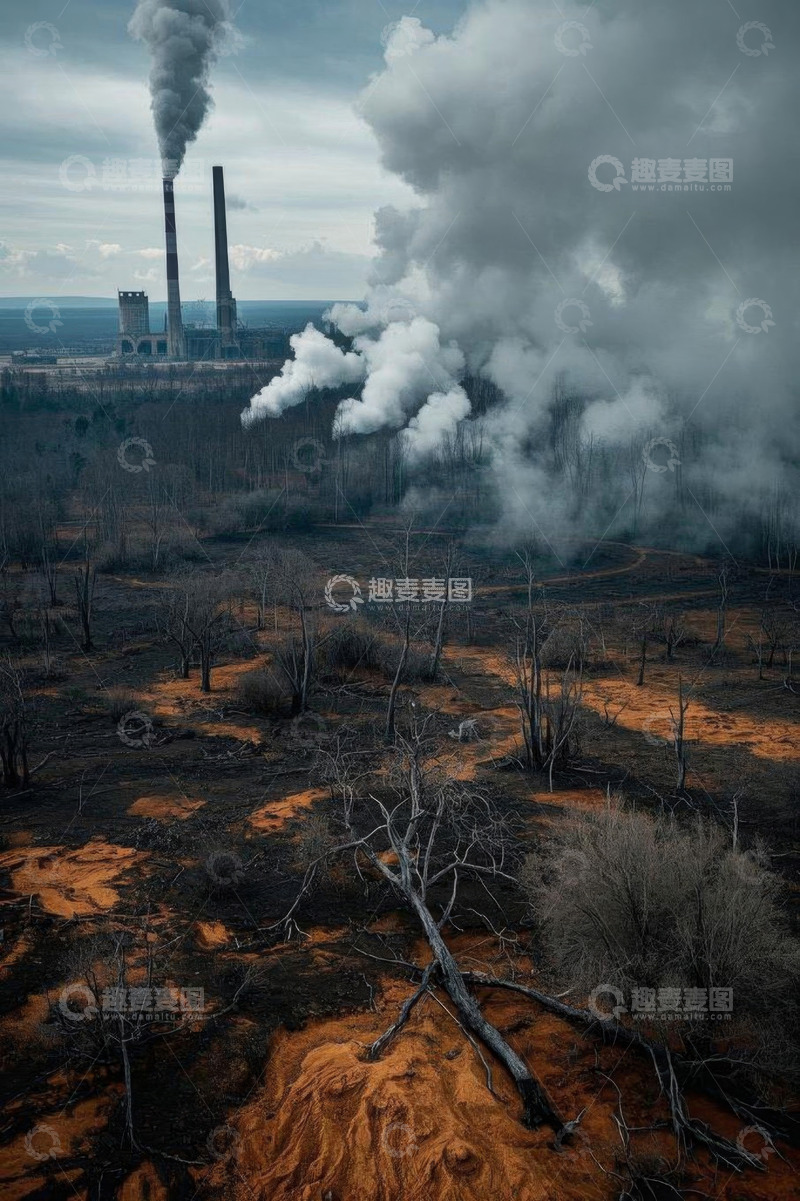 高清大图下载【趣麦麦图】工厂烟囱排放烟雾景象