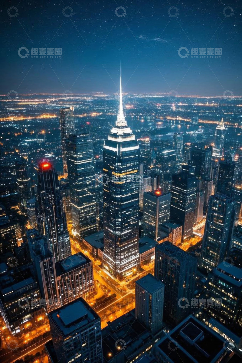 高清大图下载【趣麦麦图】纽约曼哈顿高楼夜景鸟瞰