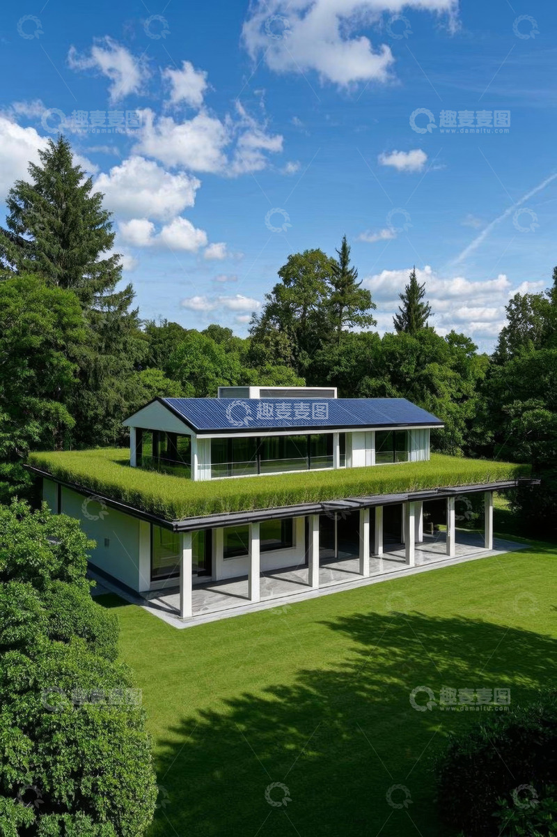 高清大图下载【趣麦麦图】带绿色屋顶的现代别墅