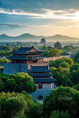 古建筑群与自然风光全景