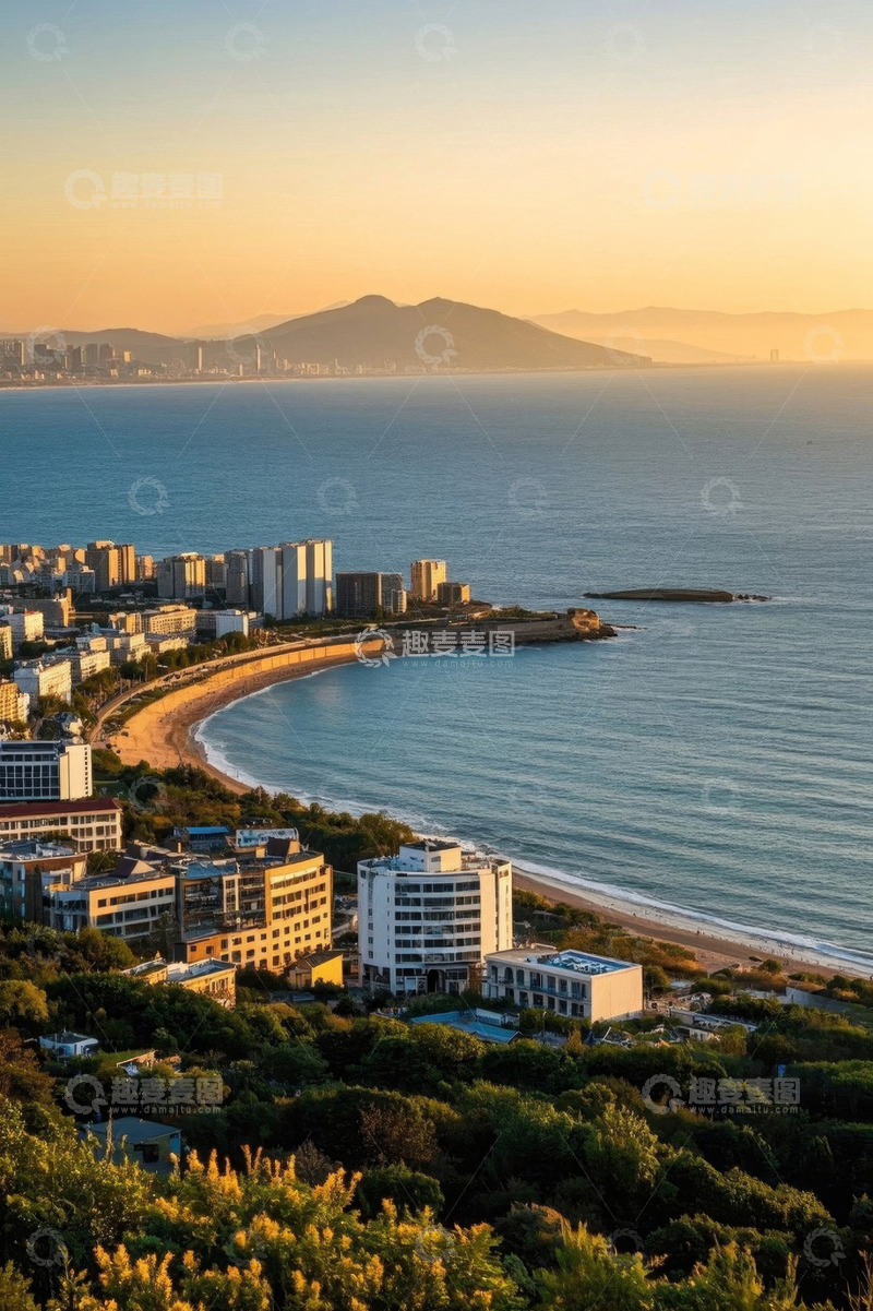高清大图下载【趣麦麦图】城市海岸线海景俯瞰