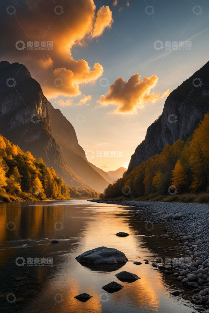 高清大图下载【趣麦麦图】山谷河流黄昏自然风光