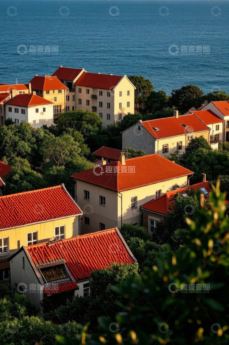 高清大图下载【趣麦麦图】海边红顶房屋景观