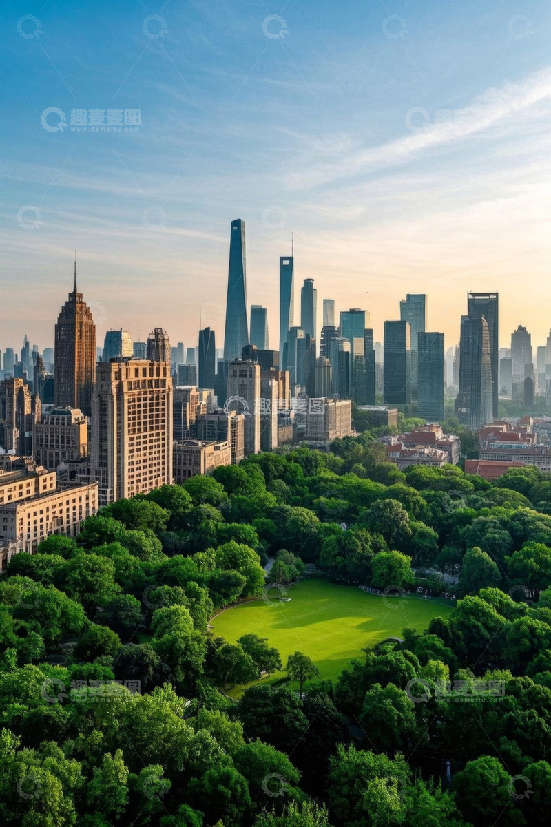 高清大图下载【趣麦麦图】上海城市绿地与高楼景观