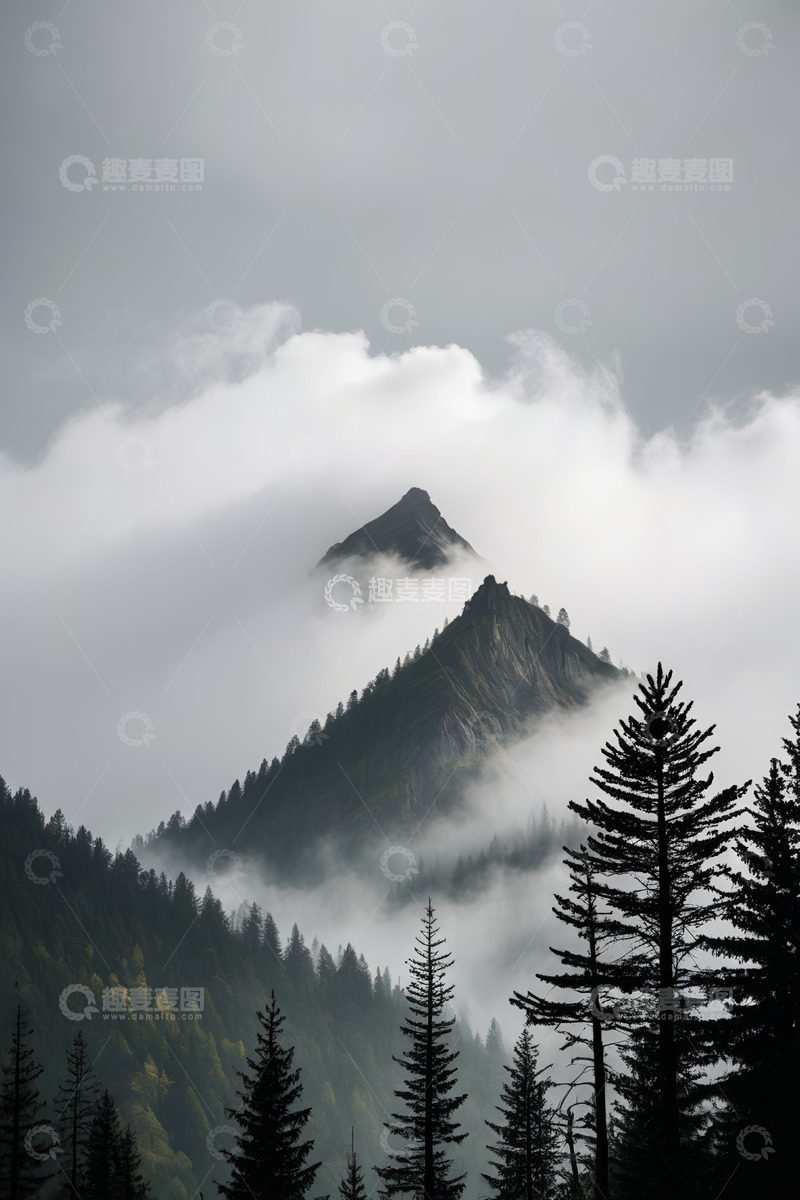 高清大图下载【趣麦麦图】云雾缭绕的山林景观