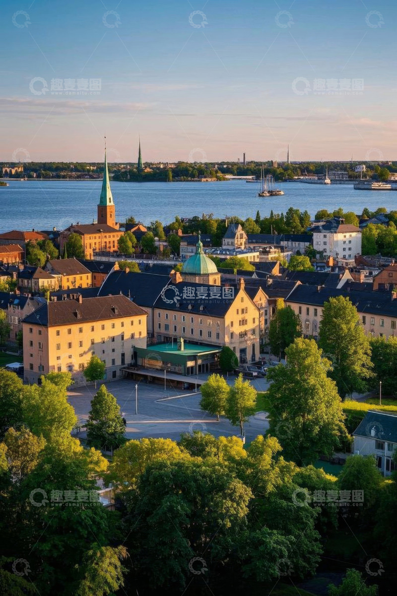 高清大图下载【趣麦麦图】瑞典斯德哥尔摩城市风光俯瞰