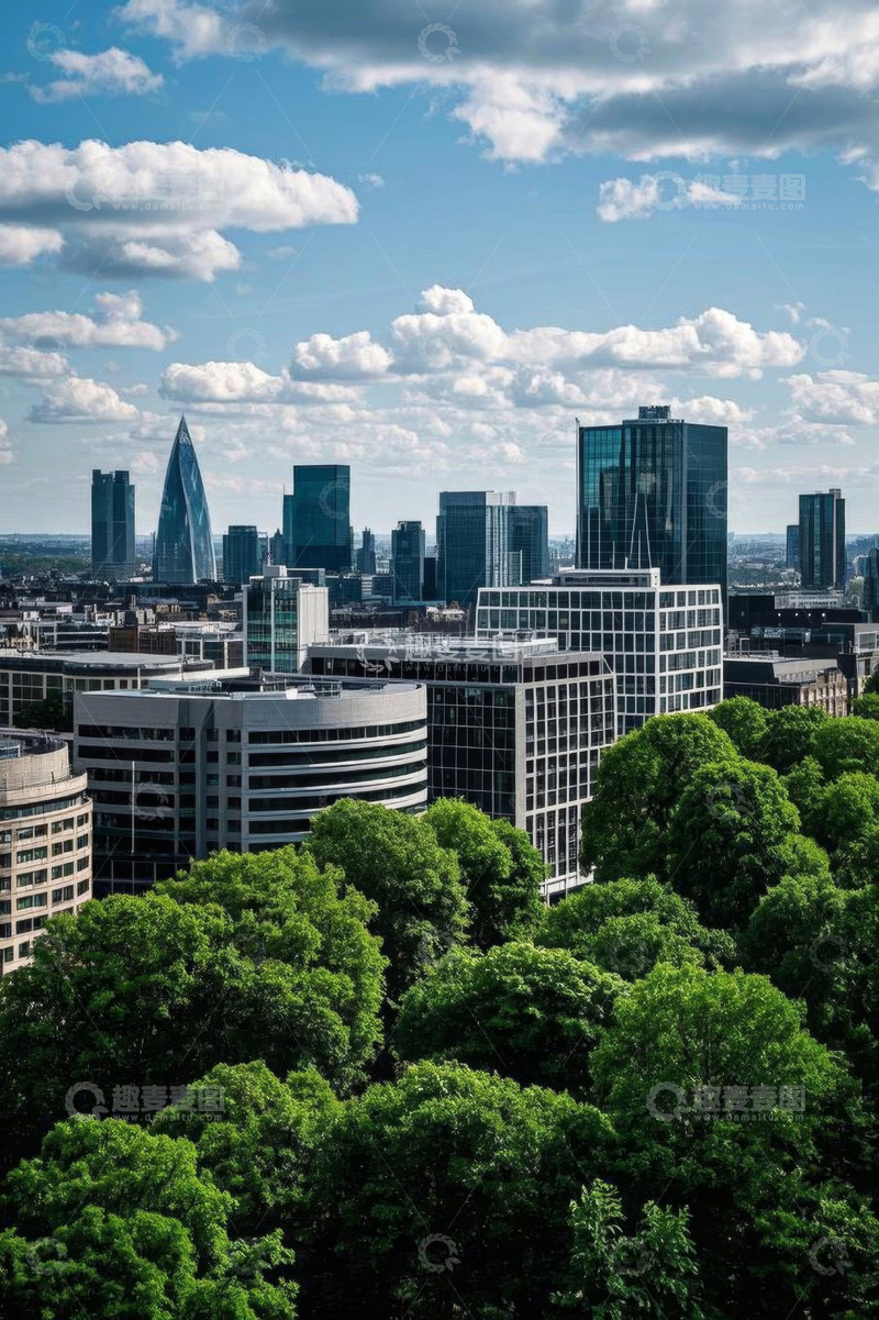 高清大图下载【趣麦麦图】伦敦城市建筑群与绿树景观