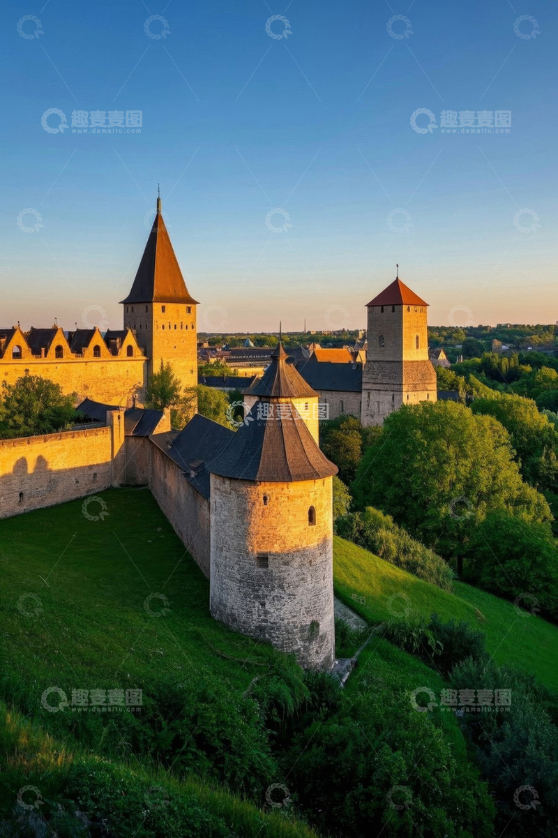 高清大图下载【趣麦麦图】欧洲城堡与周边绿地景观