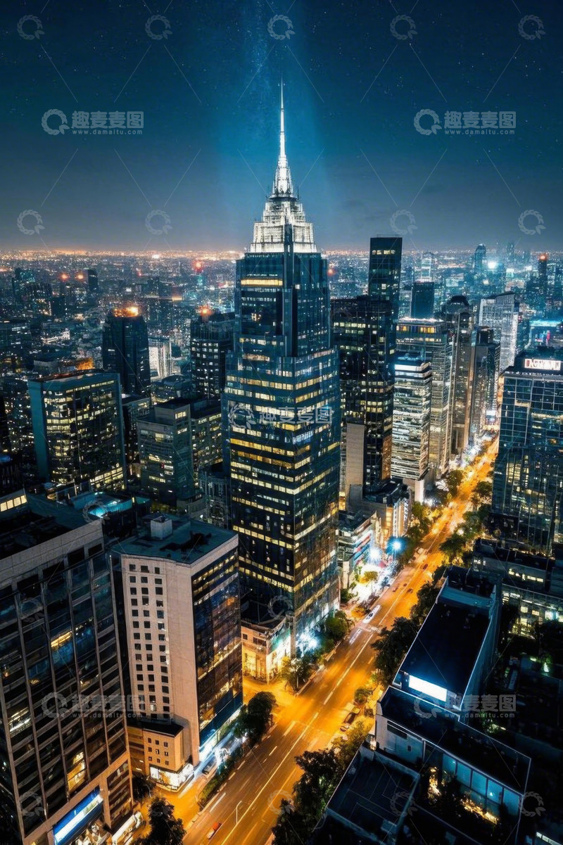 高清大图下载【趣麦麦图】纽约夜景高楼与街道俯瞰